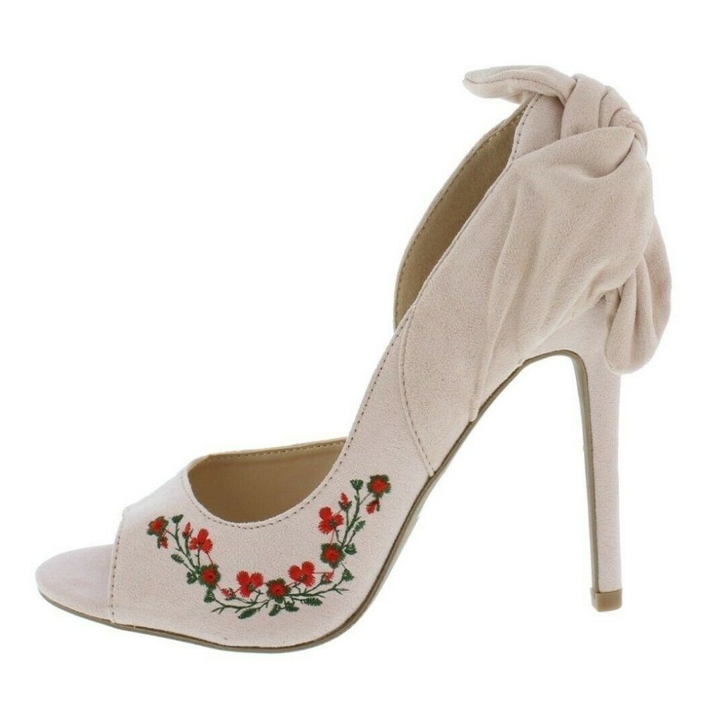 Open Toe Cream Embroidered Heels Wild Diva Lounge
